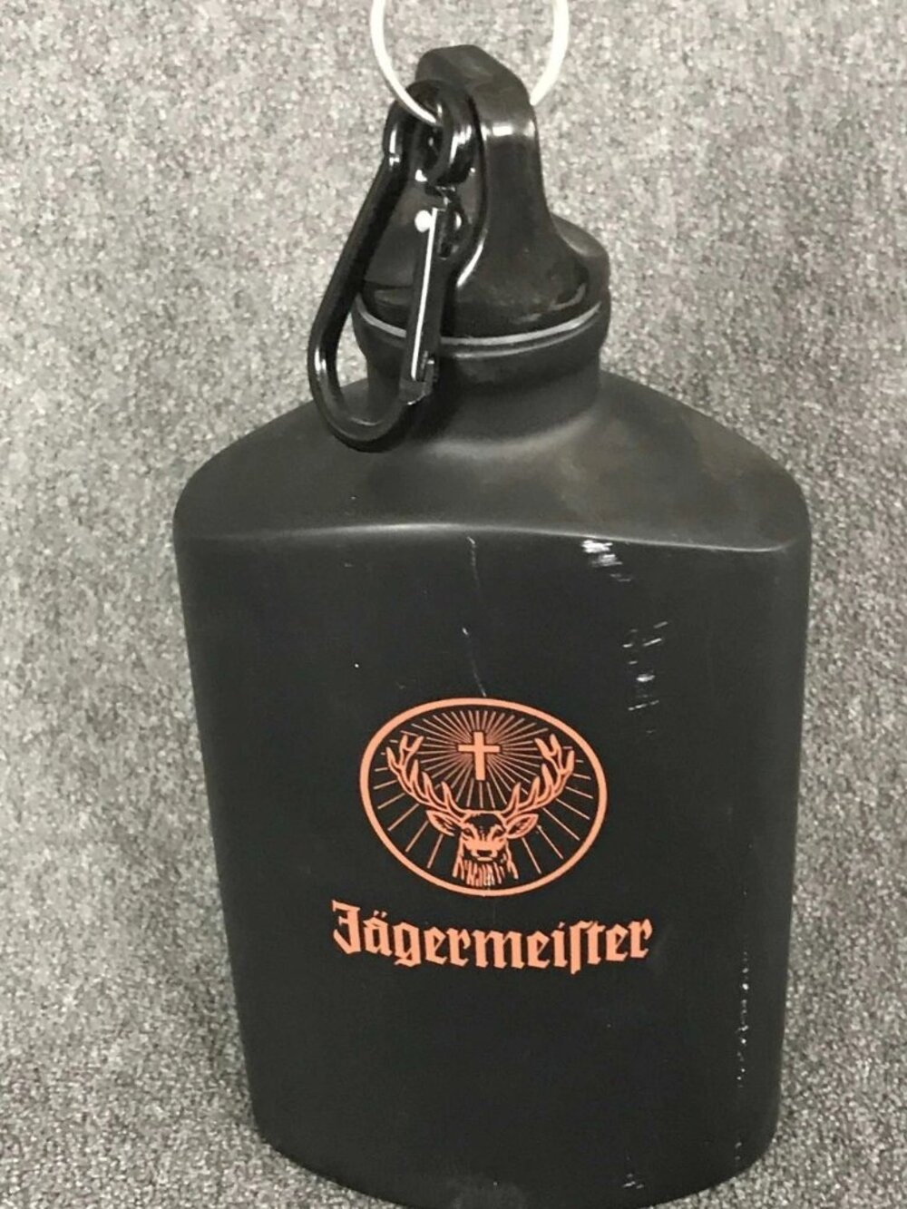 Jägermeister Water Drink Metal Bottle Reusable Flask Portable Black 7.5x4x2in